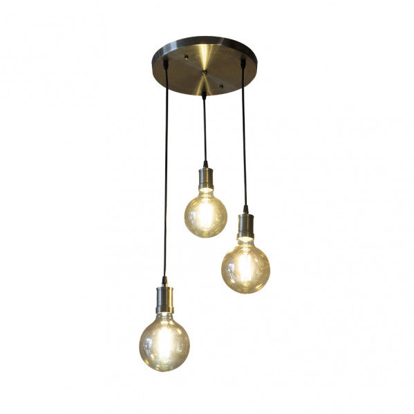 Lámpara colgante Celso de Abrila con 3xE27 en acabado ámbar y cuero, diseño vintage industrial en metal y cristal para iluminación moderna interior con luz cálida 2700K, código 166783014