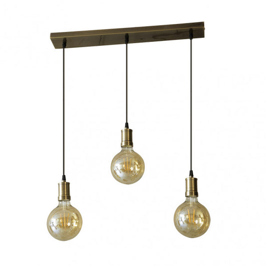 Lámpara colgante Celso de Abrila con diseño industrial moderno, 3xE27, acabado en cuero y cristal ámbar, ideal para decoración interior vintage y espacios LED.