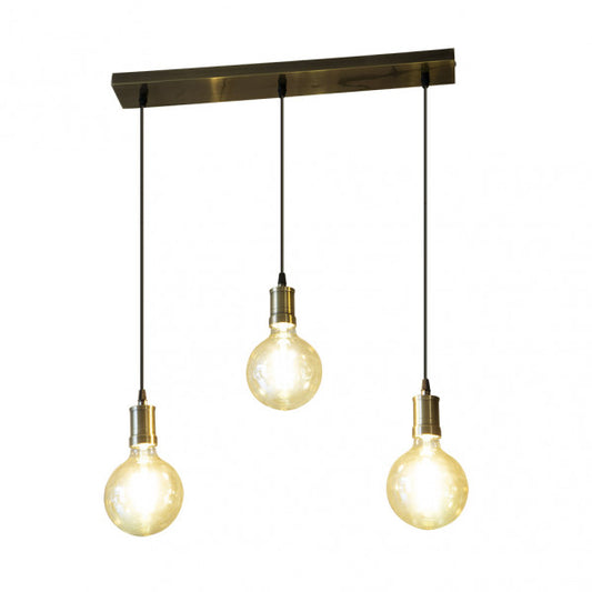 Lámpara colgante Celso de Abrila con diseño industrial vintage en acabados ámbar y cuero, 3xE27 para bombillas LED, ideal para decoración interior moderna (ref. 166793014).