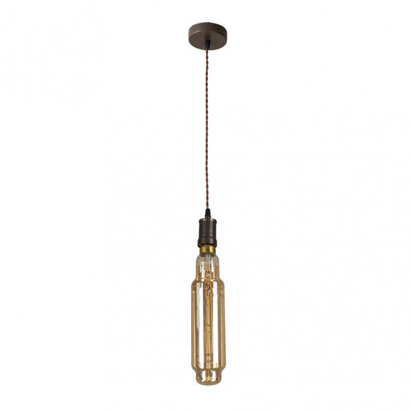 Lámpara colgante Elio de Abrila en acabado marrón y ámbar, diseño vintage moderno con cristal y metal, iluminación LED de 8W para interiores, modelo 167091002 ideal para decoración hogareña.
