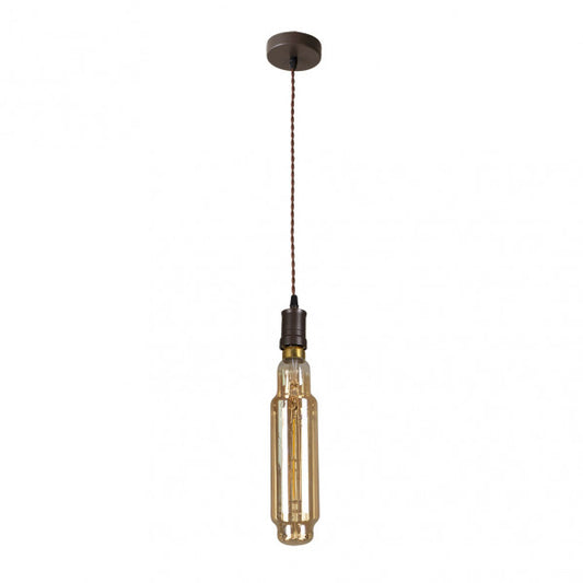 Lámpara colgante Elio de Abrila en acabado marrón y ámbar, diseño vintage moderno con cristal y metal, iluminación LED de 8W para interiores, modelo 167091002 ideal para decoración hogareña.