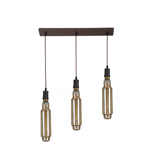 Lámpara colgante Elio de Abrila en marrón ámbar con 3xE27, diseño industrial vintage para decoración interior de hogar moderno, iluminación LED compatible, modelo 167093002