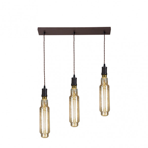 Lámpara colgante Elio de Abrila en marrón ámbar, diseño vintage industrial con 3xE27 para iluminación LED, ideal para decoración interior en hogar moderno, modelo 167093002 sin bombillas incluidas.