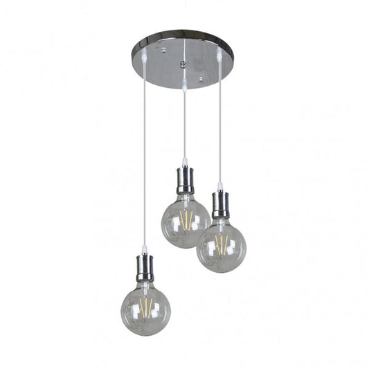 Lámpara colgante Prisco 3xE27 en cromo y cristal transparente de Abrila, diseño moderno para iluminación cálida LED en decoración interior doméstica, modelo 167183020 con estructura de metal y cristal.