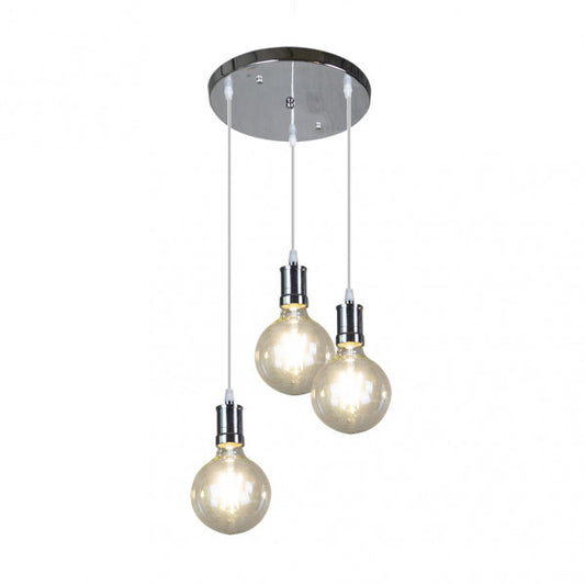 Lámpara colgante Prisco de Abrila en acabado cromo y cristal transparente, modelo 167183020 con 3 casquillos E27 para bombillas LED, diseño moderno de metal y cristal para iluminación cálida en decoración interior doméstica.