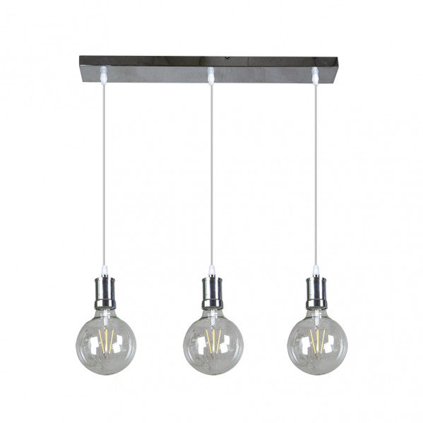 Lámpara colgante Prisco 3xE27 en acabado cromo de Abrila, diseño vintage moderno para iluminación LED en salón comedor, incluye bombillas, ideal para decoración interior (modelo 167193020)
