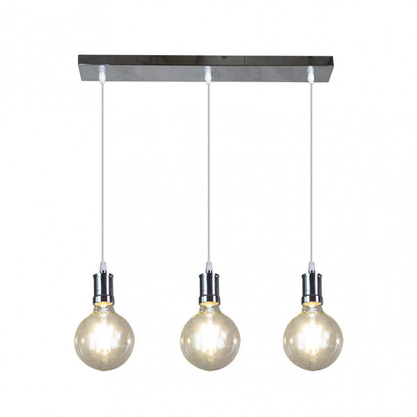 Lámpara colgante Prisco 3xE27 en cromo de Abrila (167193020), diseño vintage moderno para iluminación LED en salón comedor, incluye bombillas, ideal para decoración interior.