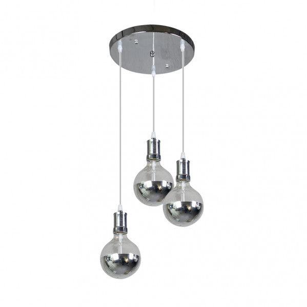 Lámpara colgante Gala 3xE27 en acabado cromo brillante de Abrila, diseño moderno vintage con estructura de metal y detalles en cristal transparente, ideal para iluminación decorativa en interiores domésticos, compatible con bombillas LED, modelo 167283020.
