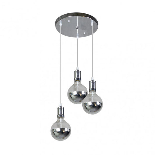 Lámpara colgante Gala 3xE27 en acabado cromo brillante de Abrila, diseño moderno vintage con estructura de metal y detalles en cristal transparente, ideal para iluminación decorativa en interiores domésticos, compatible con bombillas LED, modelo 167283020.