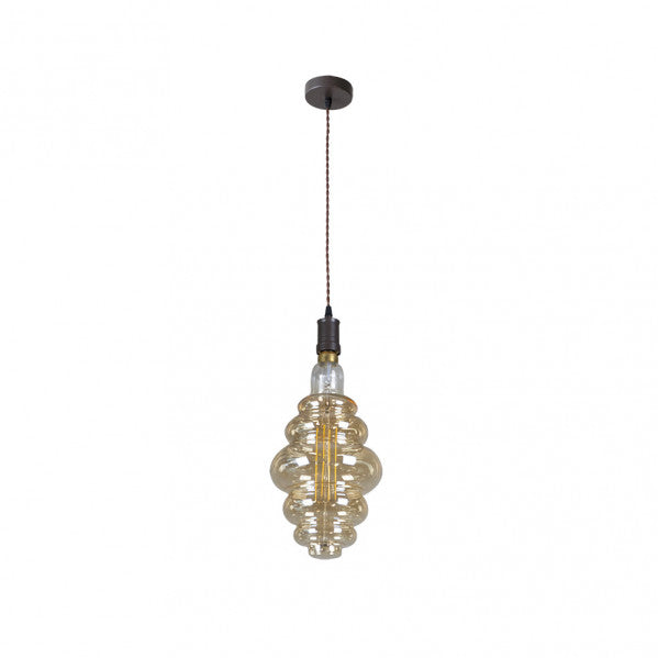 Lámpara colgante Loreto en marrón ámbar de 8W LED por Abrila (167491002), diseño moderno estilo industrial con bombilla vintage, ideal para decoración interior en metal y cristal