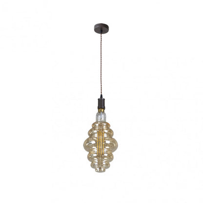 Lámpara colgante Loreto en marrón ámbar de 8W LED por Abrila (167491002), diseño moderno estilo industrial con bombilla vintage, ideal para decoración interior en metal y cristal