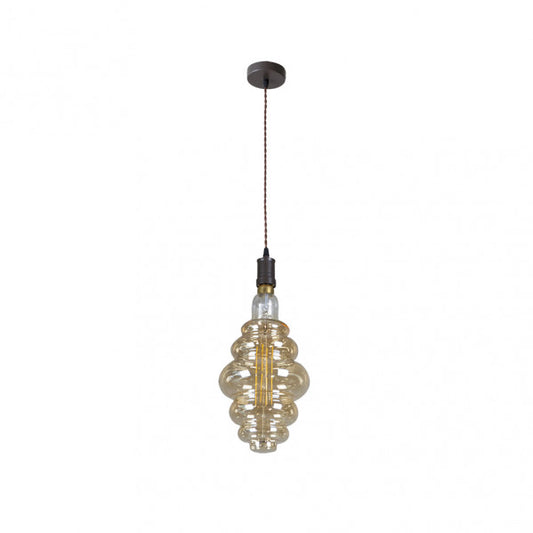 Lámpara colgante Loreto en marrón ámbar de 8W LED por Abrila (167491002), diseño moderno estilo industrial con bombilla vintage, ideal para decoración interior en metal y cristal