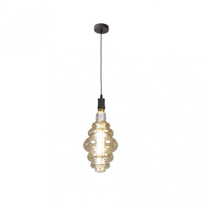 Lámpara colgante Loreto en marrón ámbar de 8W LED por Abrila (167491002), diseño industrial moderno con bombilla vintage, ideal para decoración interior en metal y cristal.