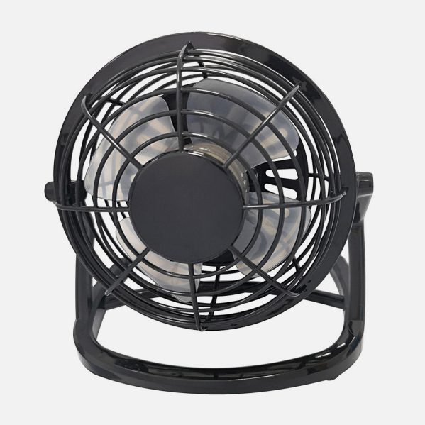 Mini ventilador sobremesa Tango negro de Abrila, modelo 170671009 con 2.5W de potencia, diseño portátil en policarbonato, ideal para uso doméstico y conexión USB.
