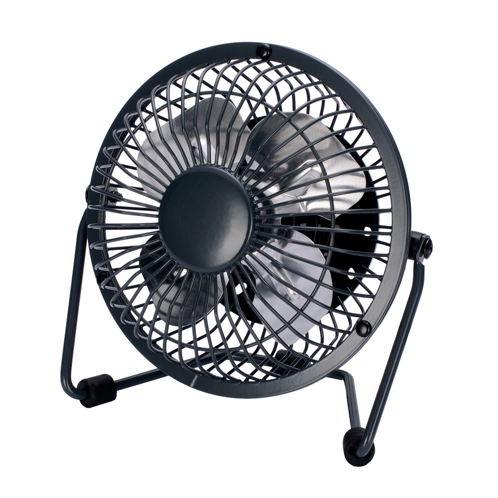 Mini ventilador Bulerías negro USB de Abrila modelo 170771009, ventilador portátil recargable con base de metal y policarbonato para uso doméstico e interior, enfriamiento eficiente en oficinas o hogar.