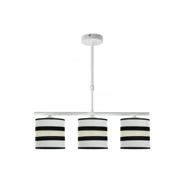 Lámpara Karla de Abrila, modelo 3xE14 regulable en blanco y beis, estilo vintage con textil y metal para iluminación interior doméstica y decoración.