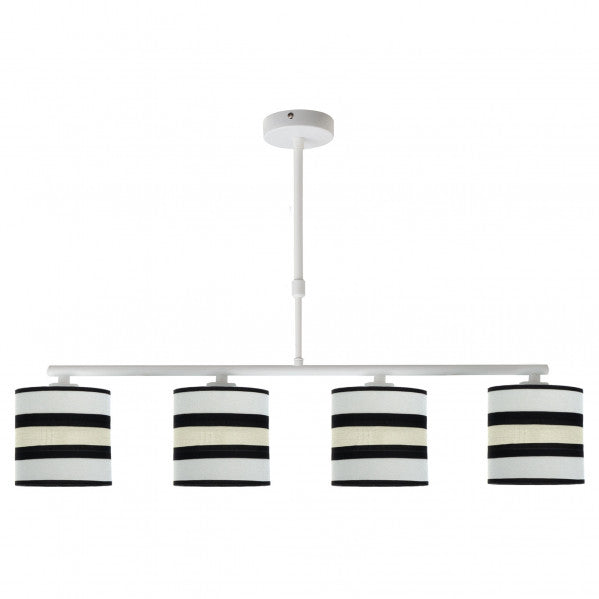 Lámpara de techo Karla 4 luces regulable en blanco y beis, estilo vintage de Abrila, diseño múltiple en metal y textil para iluminación interior doméstica y decoración moderna.