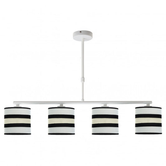 Lámpara de techo Karla 4 luces regulable en blanco y beis, estilo vintage de Abrila, diseño múltiple en metal y textil para iluminación interior doméstica y decoración moderna.