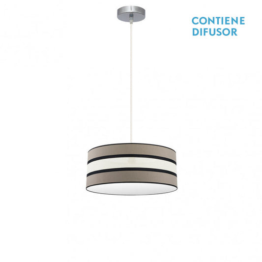 Colgante Karla en tono topo-beis de 40 cm, lámpara decorativa vintage de Abrila (modelo 171294058) con diseño metálico y textil para interior doméstico, estilo AI2 ideal para iluminación acogedora.