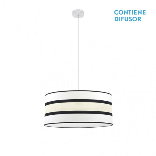 Colgante Karla 2xE27 en blanco y beis, 50x50 cm, lámpara colgante vintage de metal y textil para iluminación interior doméstica y decoración, modelo Abrila 171295001.