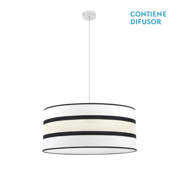 Colgante Karla de Abrila, lámpara colgante vintage en blanco y beis de 60x60 cm con 3 casquillos E27, ideal para iluminación doméstica interior en metal y textil, estilo AI2 para decoración moderna.