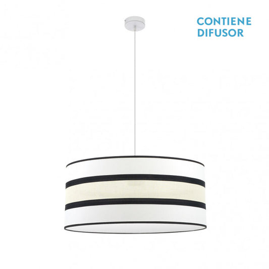 Colgante Karla de Abrila, lámpara colgante vintage en blanco y beis de 60x60 cm con 3 casquillos E27, ideal para iluminación doméstica interior en metal y textil, estilo AI2 para decoración moderna.