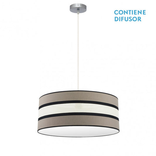 Lámpara colgante Karla de Abrila en color topo/beis, diseño vintage moderno de 60 cm con 3 casquillos E27 para luz difusa, ideal para iluminación doméstica y decoración interior en metal textil.