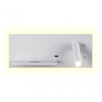 Aplique LED Velazquez Derecho Blanco 4000K de Abrila modelo 17136DE01, aplique moderno de metal blanco con foco orientable para iluminación interior doméstica, ideal para lectura y decoración con carga USB Qi inalámbrica.