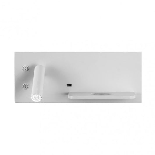Aplique de pared Velazquez Izqdo Blanco con USB y carga inalámbrica Qi, luz LED 4000K, diseño minimalista y moderno para iluminación interior de lectura y decoración doméstica, modelo 17136IZ01 de Abrila.