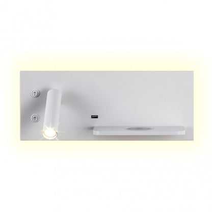 Aplique de pared Velazquez Izqdo Blanco con USB y carga inalámbrica QI, luz LED 4000K para lectura e interior minimalista moderno, modelo 17136IZ01 de Abrila, diseño decorativo doméstico en blanco.