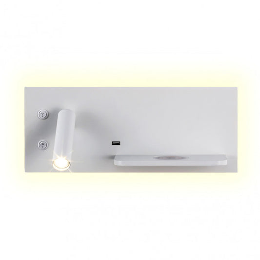 Aplique de pared Velazquez Izqdo Blanco con USB y carga inalámbrica QI, luz LED 4000K para lectura e interior minimalista moderno, modelo 17136IZ01 de Abrila, diseño decorativo doméstico en blanco.