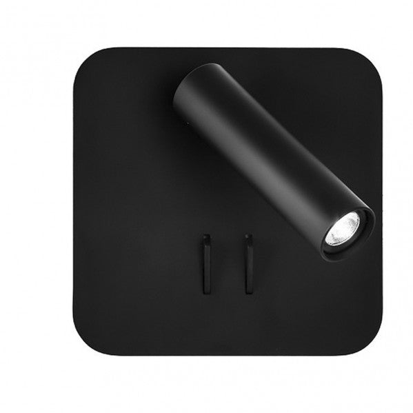 Aplique LED Manet cuadrado negro 2+6W de Abrila (171462C09), foco orientable moderno en metal para iluminación interior doméstica con luz indirecta AI2