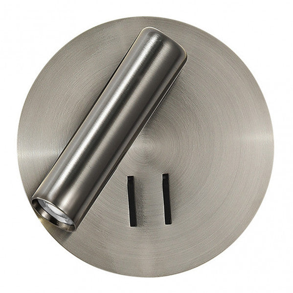 Aplique LED Manet redondo en níquel satinado de Abrila, modelo 171462R03 con 2+6W, diseño moderno para iluminación de pared interior doméstica, foco orientable AI2 con luz LED eficiente y contemporánea.