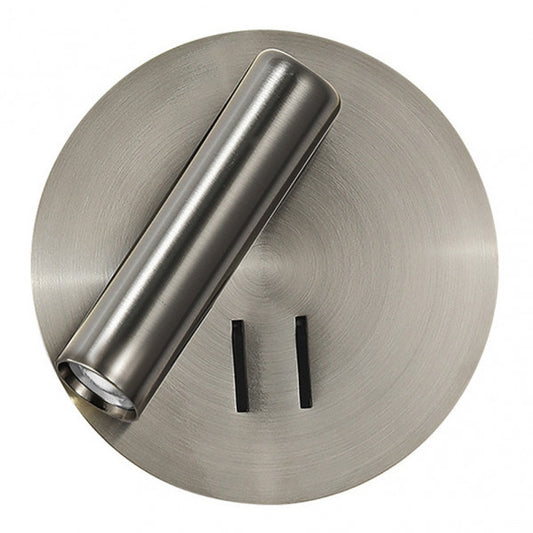 Aplique LED Manet redondo en níquel satinado de Abrila, modelo 171462R03 con 2+6W, diseño moderno para iluminación de pared interior doméstica, foco orientable AI2 con luz LED eficiente y contemporánea.