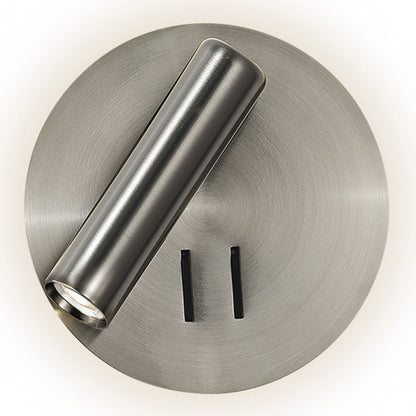 Aplique LED Manet redondo en níquel de Abrila, modelo 171462R03 con 2+6W, diseño moderno para iluminación de pared interior doméstica con foco orientable.