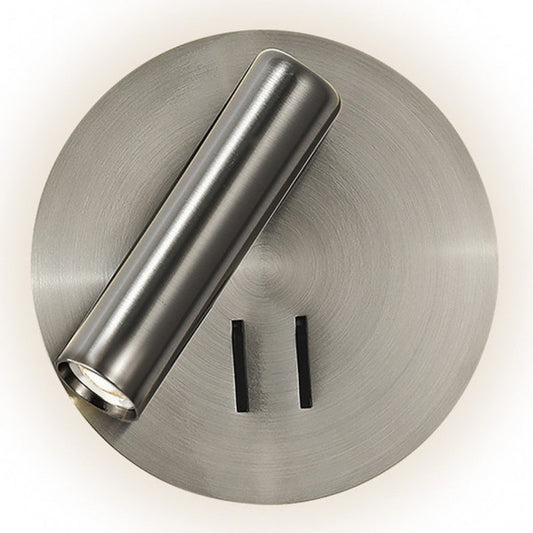 Aplique LED Manet redondo en níquel de Abrila, modelo 171462R03 con 2+6W, diseño moderno para iluminación de pared interior doméstica con foco orientable.