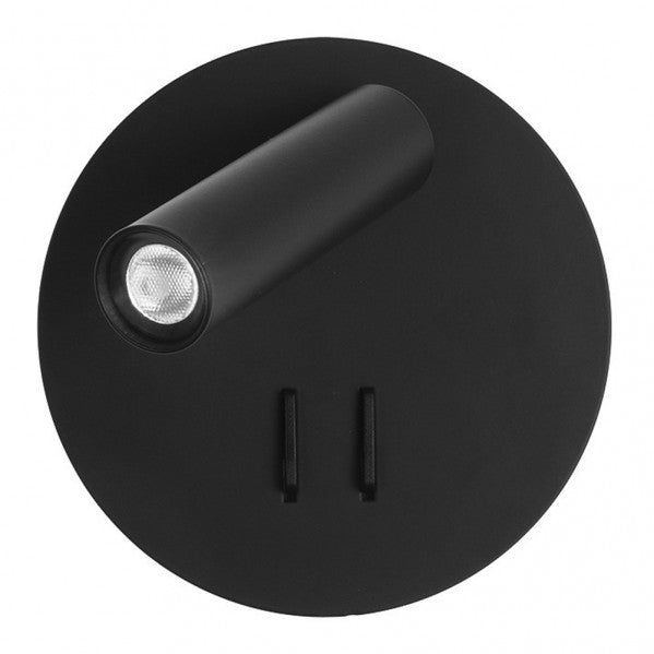 Aplique LED Manet redondo negro 2+6W de Abrila (modelo 171462R09), diseño moderno con foco orientable, LED integrado y luz indirecta para iluminación interior y decoración.