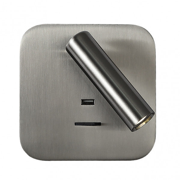 Aplique de pared Giotto cuadrado en níquel satinado de Abrila, modelo 171561C03, iluminación LED de 3W a 4000K con carga USB, diseño moderno y funcional para decoración interior.