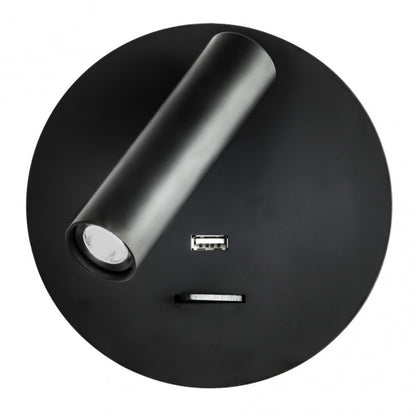 Aplique de pared Giotto redondo negro de 3W USB, modelo Abrila 171561R09, diseño moderno en metal LED para iluminación interior doméstica AI2