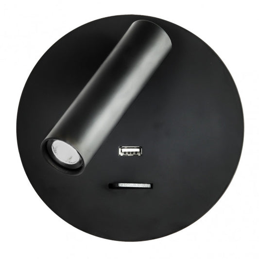 Aplique de pared Giotto redondo negro de 3W USB, modelo Abrila 171561R09, diseño moderno en metal LED para iluminación interior doméstica AI2