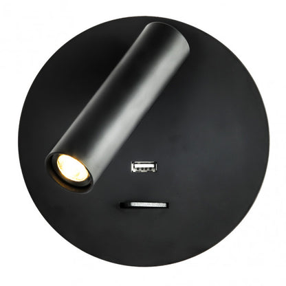 Aplique de pared Giotto redondo negro de 3W USB, modelo Abrila 171561R09, diseño moderno en metal LED para iluminación interior doméstica AI2