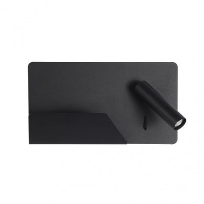 Aplique LED Miguel Angel Derecho Negro 3W de Abrila (17176DE09), diseño moderno en metal negro con foco orientable, iluminación USB integrada para decoración interior doméstica y estantes.