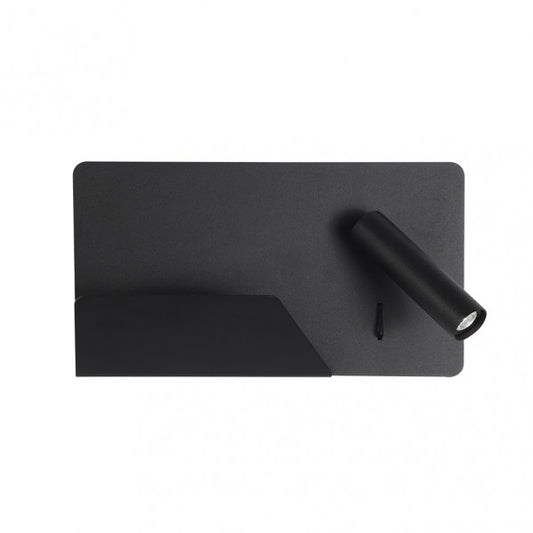 Aplique LED Miguel Angel Derecho Negro 3W de Abrila (17176DE09), diseño moderno en metal negro con foco orientable, iluminación USB integrada para decoración interior doméstica y estantes.