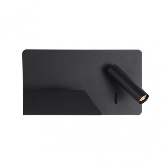 Aplique LED Miguel Angel Derecho Negro 3W de Abrila (17176DE09), diseño moderno de metal negro para decoración interior doméstica, con foco orientable en estante y USB integrado.