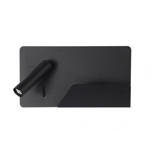Aplique de pared LED moderno Miguel Angel Izqdo en negro por Abrila (17176IZ09), con estante integrado, foco orientable para iluminación interior, puerto USB y diseño AI2 para decoración del hogar