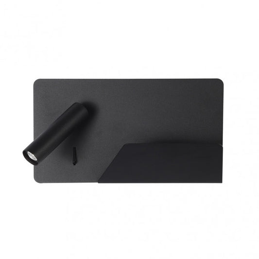 Aplique de pared LED moderno Miguel Angel Izqdo en negro por Abrila (17176IZ09), con estante integrado, foco orientable para iluminación interior, puerto USB y diseño AI2 para decoración del hogar