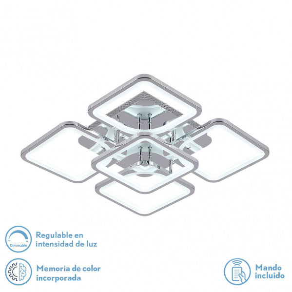 Plafon LED Elara Cromo de Abrila, 129W con temperatura de color variable 3000-6500K, regulable en intensidad vía mando a distancia, diseño moderno para iluminación interior LED de ahorro energético, modelo 172685020