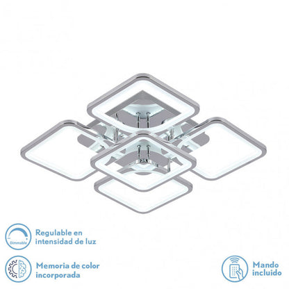 Plafon LED Elara Cromo de Abrila, 129W con temperatura de color variable 3000-6500K, regulable en intensidad vía mando a distancia, diseño moderno para iluminación interior LED de ahorro energético, modelo 172685020
