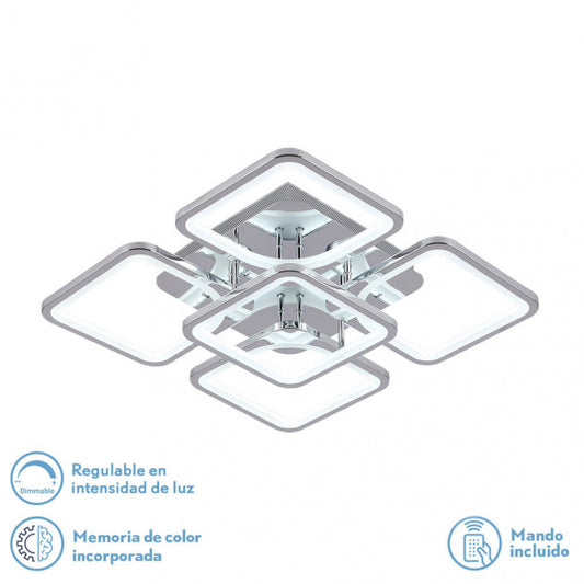 Plafon LED Elara Cromo de Abrila, 129W con temperatura de color variable 3000-6500K, regulable en intensidad vía mando a distancia, diseño moderno para iluminación interior LED de ahorro energético, modelo 172685020