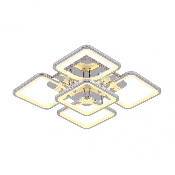 Plafon LED Elara de Abrila en acabado cromo, 129W de potencia con temperatura de color variable de 3000K a 6500K, modelo 172685020, ideal para iluminación interior moderna y ahorro de energía, incluye mando a distancia y regulable en intensidad